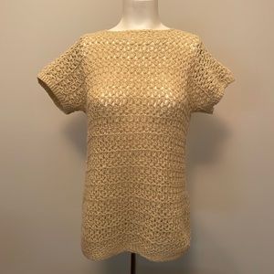 Vintage Handmade Sweater Open Knit Short Sleeve Top in Natural M